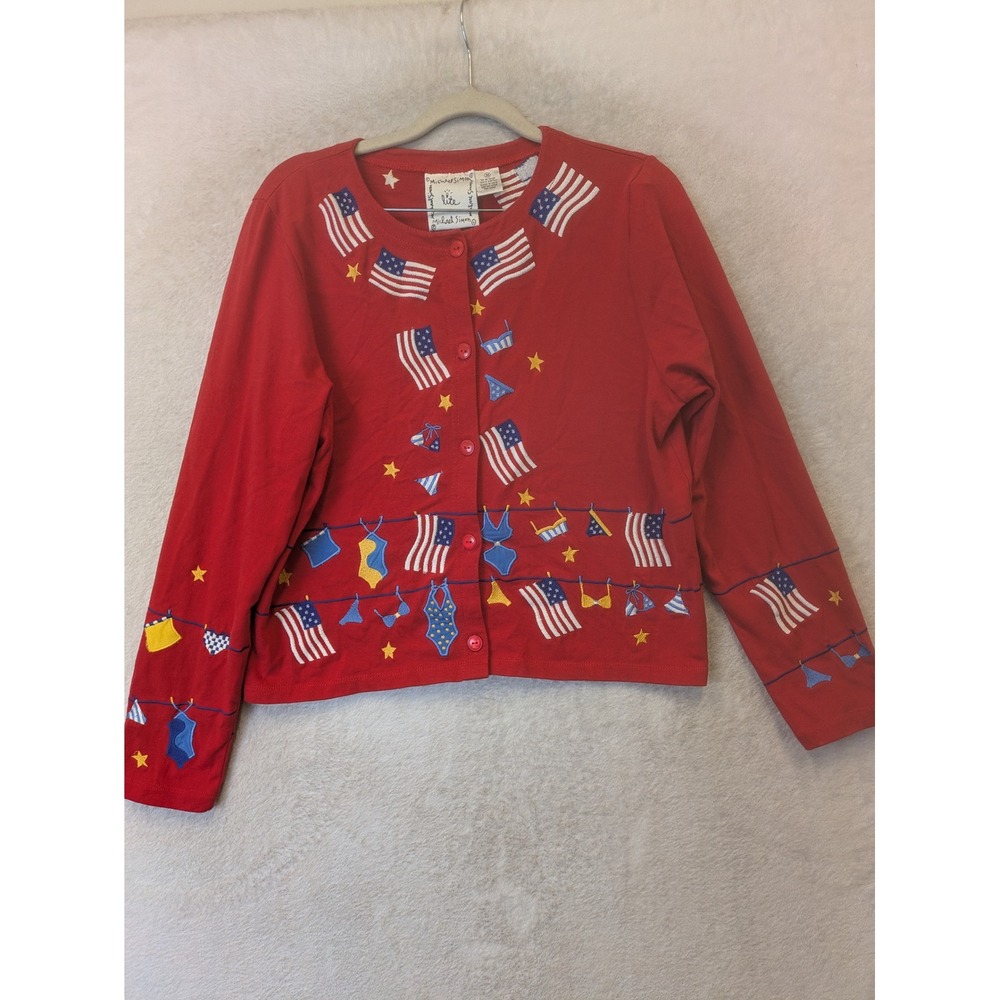 Michael Simon Cardigan Women's Medium Red Patriotic American Flag Swimsuit‎